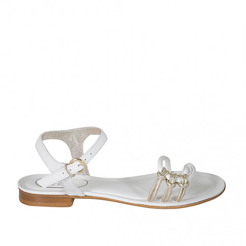 Sandale pour femmes avec courroie en cuir blanc et cuir lamé platine talon 2 - Pointures disponibles:  42, 44