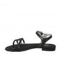 Sandalia con cinturon para mujer en piel negra y piel laminada gris acero tacon 2 - Tallas disponibles:  33, 42, 44, 45