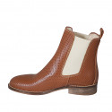 Woman's ankle boot in cognac brown pierced leather with elastic bands heel 3 - Available sizes:  42, 46