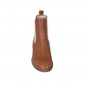 Bottines avec elastiques pour femmes en cuir perforé cognac talon 3 - Pointures disponibles:  42, 46