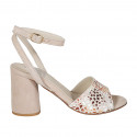 Woman's strap sandal in beige and multicolored mosaic printed suede heel 7 - Available sizes:  42
