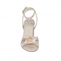 Woman's strap sandal in beige and multicolored mosaic printed suede heel 7 - Available sizes:  42