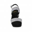 Woman's sandal in silver glittered fabric and laminated leather heel 4 - Available sizes:  32, 45