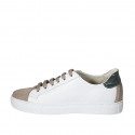 Chaussure à lacets pour hommes avec semelle amovible en cuir blanc, vert et rouge et cuir nubuck taupe - Pointures disponibles:  37, 51, 53