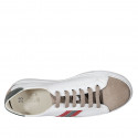 Man's laced shoe with removable insole in taupe nubuck leather and white, green and red leather - Available sizes:  37, 51, 53