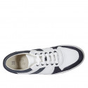 Man's laced shoe with removable insole in white and blue leather and blue suede - Available sizes:  37, 38, 47, 49, 53
