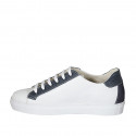 Man's laced shoe with removable insole in blue and white leather and blue suede - Available sizes:  37, 47, 49, 51, 52, 54