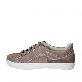 Chaussure pour hommes avec lacets et semelle amovible en cuir et daim taupe - Pointures disponibles:  37, 46, 47, 48, 52, 54 2
