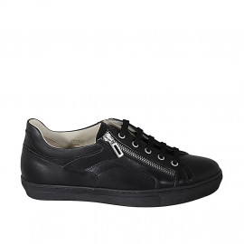 Zapato deportivo con cordones y cremallera y plantilla extraible para hombre en piel negra - Tallas disponibles:  38, 46, 47, 52