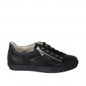 Zapato deportivo con cordones y cremallera y plantilla extraible para hombre en piel negra - Tallas disponibles:  38, 46, 47, 52