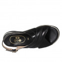 Woman's sandal in black leather with crossed bands wedge heel 3 - Available sizes:  42