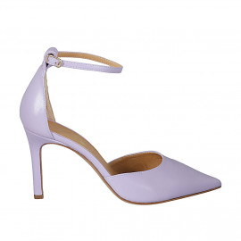 Zapato abierto a punta con cinturon para mujer en piel lila tacon 8 - Tallas disponibles:  42, 43