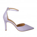 Zapato abierto a punta con cinturon para mujer en piel lila tacon 8 - Tallas disponibles:  42, 43