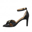 Zapato abierto para mujer con cinturon y accesorio en piel negra tacon 8 - Tallas disponibles:  31, 32, 33, 34, 42, 45