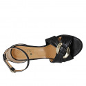 Scarpa aperta da donna con cinturino e accessorio in pelle nera tacco 8 - Misure disponibili: 31, 32, 33, 34, 42, 45