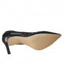 Woman's pointy pump in black leather and fabric heel 8 - Available sizes:  31