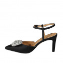 Woman's pointy slingback pump with strap and rhinestones in black satin heel 8 - Available sizes:  46