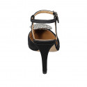 Woman's pointy slingback pump with strap and rhinestones in black satin heel 8 - Available sizes:  46