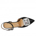 Woman's pointy slingback pump with strap and rhinestones in black satin heel 8 - Available sizes:  46