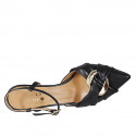 Woman's slingback pump in black leather with accessory and strap heel 8 - Available sizes:  44