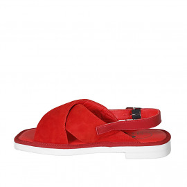 Woman's sandal in red leather and suede heel 2 - Available sizes:  42, 43, 44 2