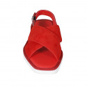 Woman's sandal in red leather and suede heel 2 - Available sizes:  42, 43, 44