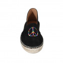 Original espadrilles made in Spain in black suede with multicolored peace logo wedge heel 1 - Available sizes:  42, 43