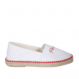 Espadrillas originali prodotte in Spagna in tessuto bianco con scritte "Peace" e "Love" arancioni zeppa 1 - Misure disponibili: 42, 43 2