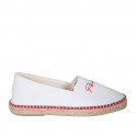 Espadrillas originali prodotte in Spagna in tessuto bianco con scritte "Peace" e "Love" arancioni zeppa 1 - Misure disponibili: 42, 43