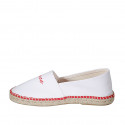 Espadrillas originali prodotte in Spagna in tessuto bianco con scritte "Peace" e "Love" arancioni zeppa 1 - Misure disponibili: 42, 43