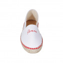 Espadrille original fabriqué en Espagne en tissu blanc avec inscriptions orange "Peace" et "Love" talon compensé 1 - Pointures disponibles:  42, 43