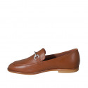 Mocassin avec accessoire pour femmes en cuir cognac talon 1 - Pointures disponibles:  42