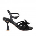 Sandalia con cinturon y estras para mujer en piel negra tacon 7 - Tallas disponibles:  46