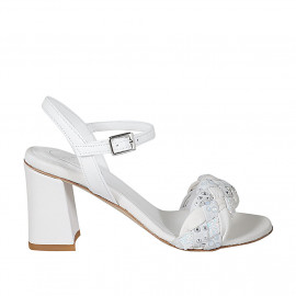 Woman's sandal with strap, rhinestones and glitter in white leather heel 7 - Available sizes:  42, 44, 45, 46