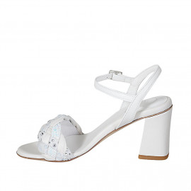 Woman's sandal with strap, rhinestones and glitter in white leather heel 7 - Available sizes:  42, 44, 45, 46 2