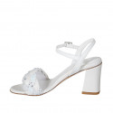 Woman's sandal with strap, rhinestones and glitter in white leather heel 7 - Available sizes:  42, 44, 45, 46