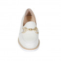 Woman's moccasin with accessory and elastic bands in cream white leather and pierced leather heel 3 - Available sizes:  45
