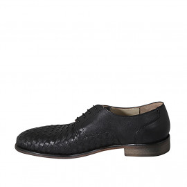 Chaussure derby à lacets pour hommes en cuir et cuir tressé noir - Pointures disponibles:  36, 46, 47, 48 2