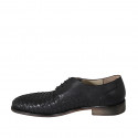 Man's laced derby shoe in black leather and braided leather - Available sizes:  36, 46, 47, 48
