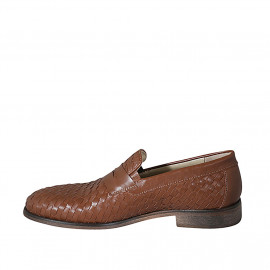 Mocassin pour hommes en cuir et cuir tressé cognac - Pointures disponibles:  46, 47, 49, 50 2