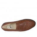 Men's loafer in cognac brown leather and braided leather - Available sizes:  46, 47, 49, 50