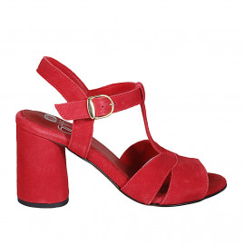 Sandale avec courroie pour femmes en daim rouge talon 7 - Pointures disponibles:  43