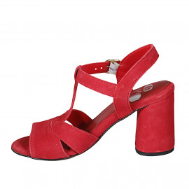 Sandalo da donna con cinturino in camoscio rosso tacco 7 - Misure disponibili: 43 2