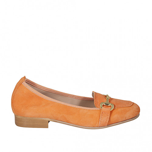 Woman's mocassin with accessory in orange suede heel 2 - Available sizes:  43