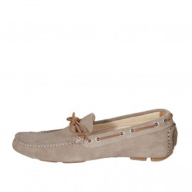 Men's car shoe with laces in beige suede - Available sizes:  37, 38, 46, 51, 52, 54 2