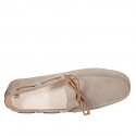 Men's car shoe with laces in beige suede - Available sizes:  37, 38, 46, 51, 52, 54
