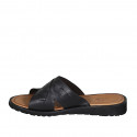 Men's slippers with crossed bands in black leather - Available sizes:  47, 48, 54