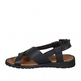 Sandale pour hommes en cuir noir - Pointures disponibles:  46, 47, 49, 50, 51, 54 2