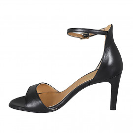 Woman's open shoe with strap in black leather heel 8 - Available sizes:  46 2
