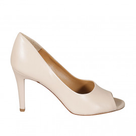 Woman's open shoe in nude leather heel 9 - Available sizes:  31, 42, 43